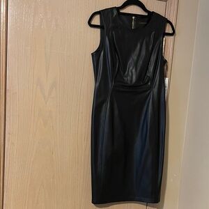 Calvin Klein Black Faux Leather Midi Dress